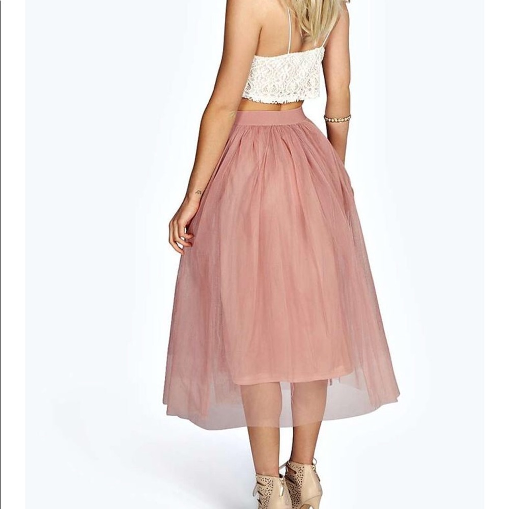Taupe tulle mesh full circle midi skirt